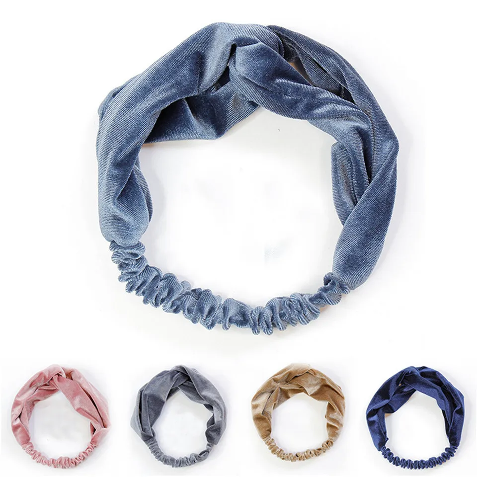 Женская бархатная повязка на голову с перехлёстом эластичная лента для волос