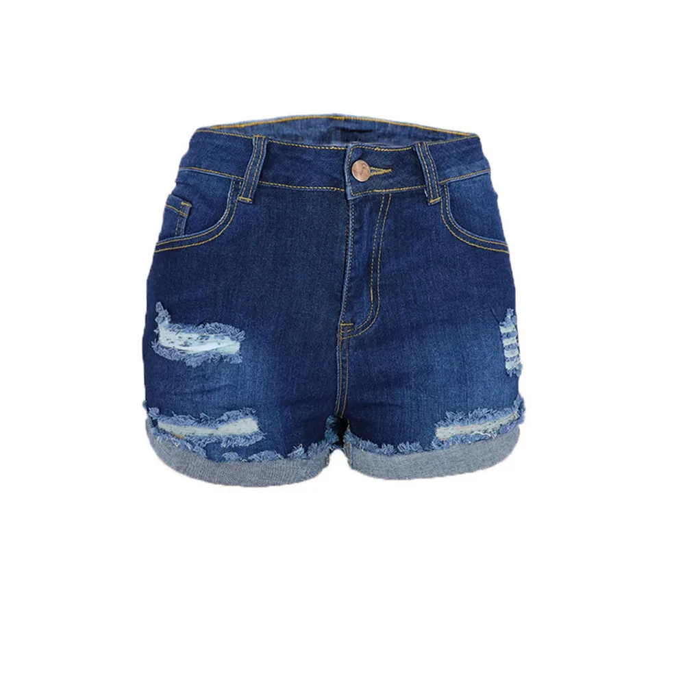 Летние прямые женские шорты модные рваные джинсовые повседневные облегающие с