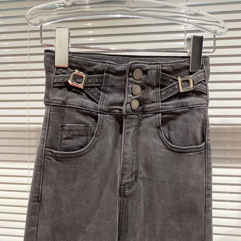 

2021 New Spring High Waist Metal Cross Skinny Pencil Pants Tight Fit Denim Jeans Women's Stretch Jeans Pants