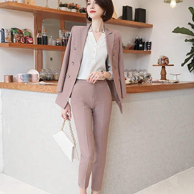 Pink Pant Suit Комплект из 2 предметов, женский брючный костюм, высокое качество, мягкая и удобная ткань, офисный стиль, деловой стиль, женские костюмы для работы - Цвет: Pink Pant Suit