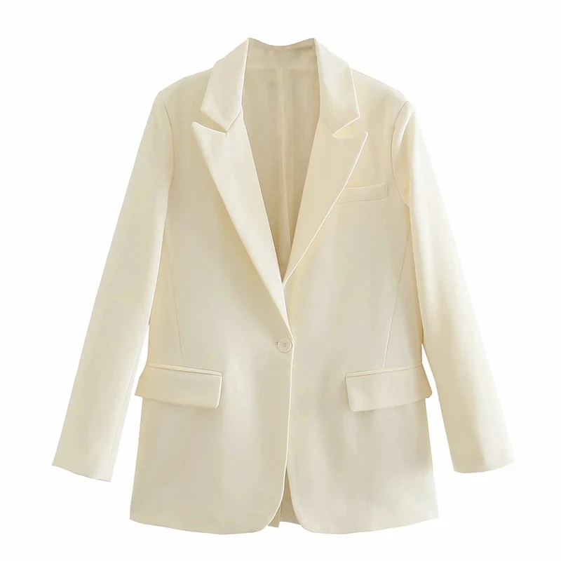 

Za Women Blazer 2021 Beige Oversized Chic Woman Outfit Office Casual Spring Jacket Long Sleeve Female Outerwear Femme