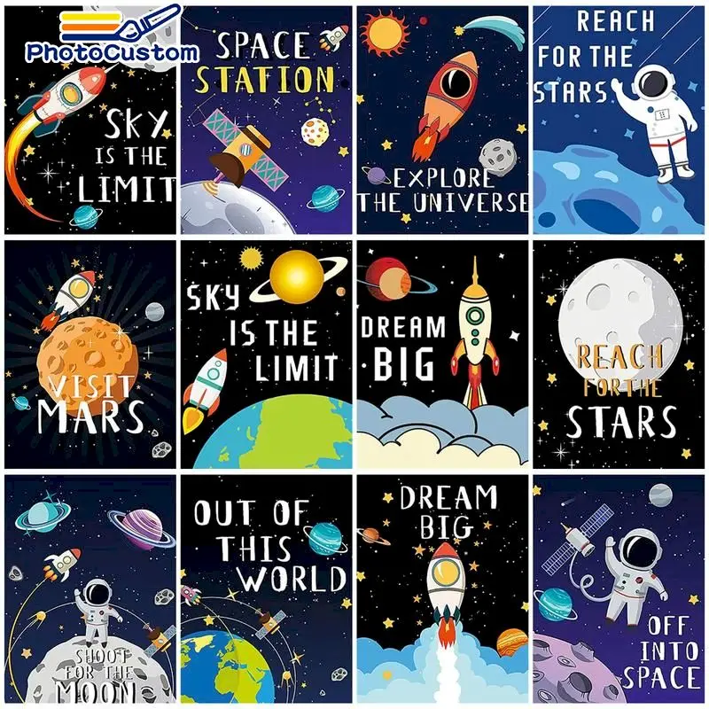 

PhotoCustom Framed Acrylic Paint By Number Landscape Outer space Artworks Drawing On Canvas HandPainted Home Decor