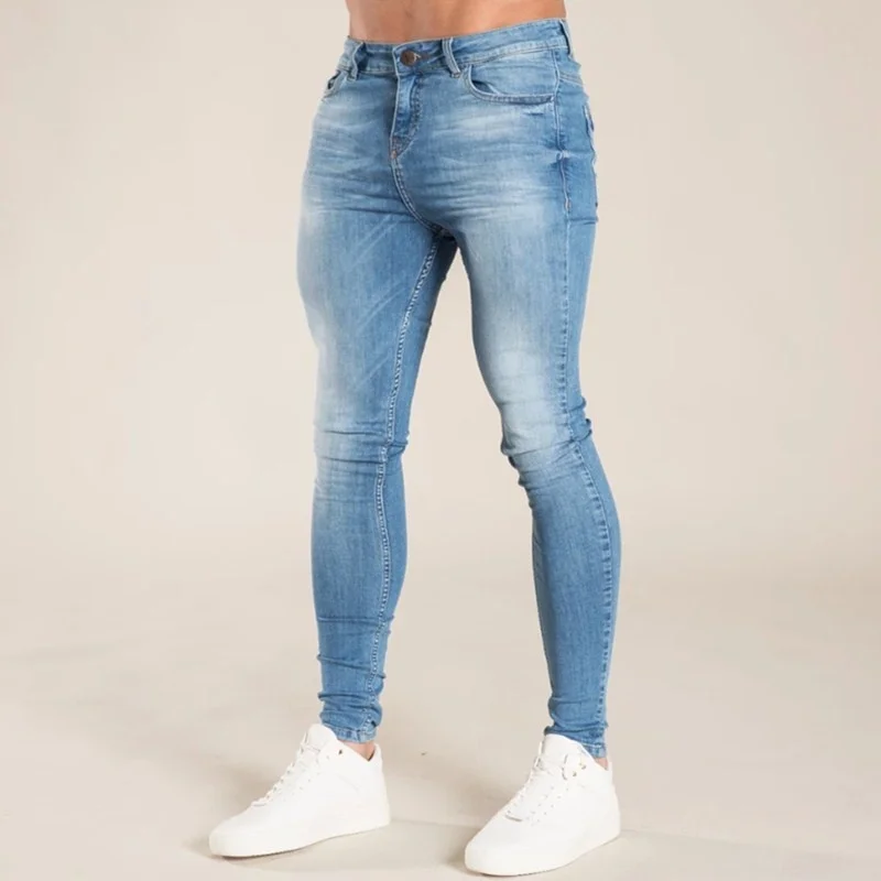 

SHZQ Men Pencil Jeans Solid Color Straight Classic Denim Trousers Casual Daily for Office Parties Male Slim Fit Cowboy Pants