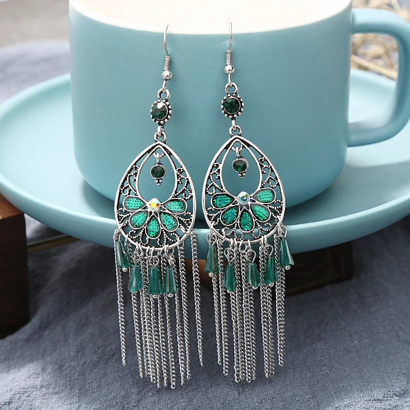 Винтажные индийские этнические серьги длинные серьги-подвески цветок