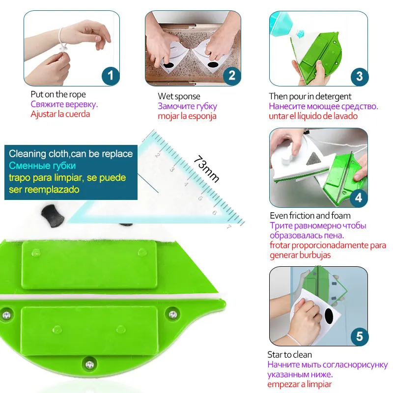 Cepillo de vidrio magn&eacute;tico de doble cara para limpieza de ventanas, herramienta de limpieza del hogar, cepillo limpiador de ventanas magn&eacute;tico-3