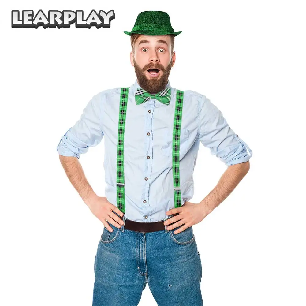 День Святого Патрика ирландский зеленый Федора шляпа подтяжки галстук бабочка