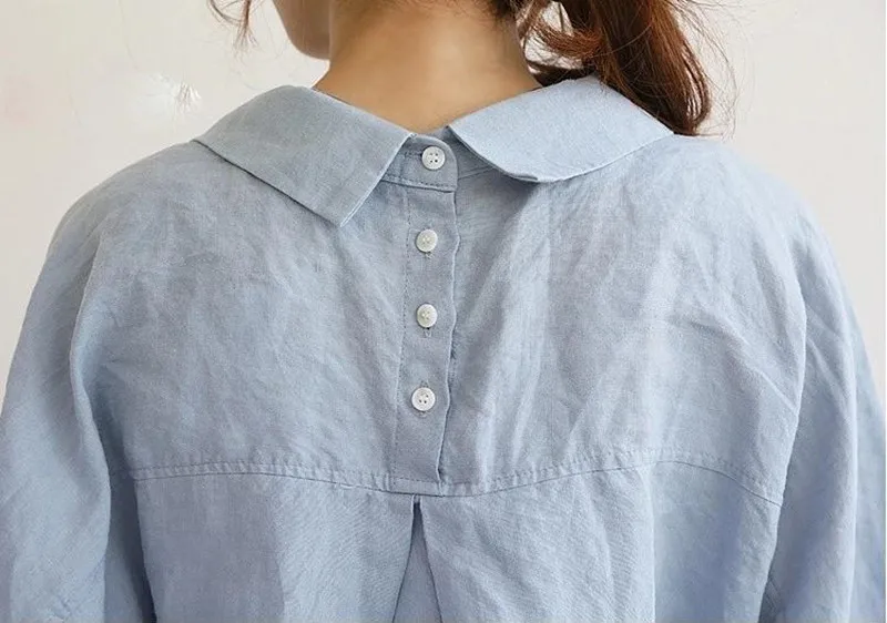 Блузка женская хлопково-Льняная в Корейском стиле свободная размера плюс