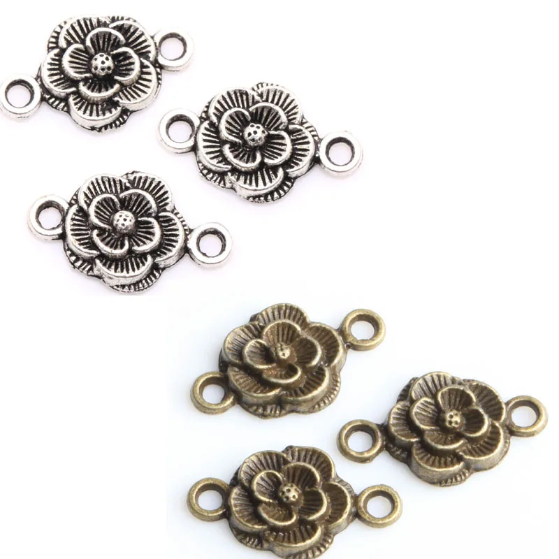 30 шт античное серебро/бронза в форме цветка шармы-соединители 20 мм с двумя
