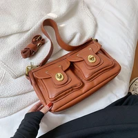 pu leather women designer handbags 2021 new girls shoppers purses fashion casual vintage punk style double pocket crossbody bags