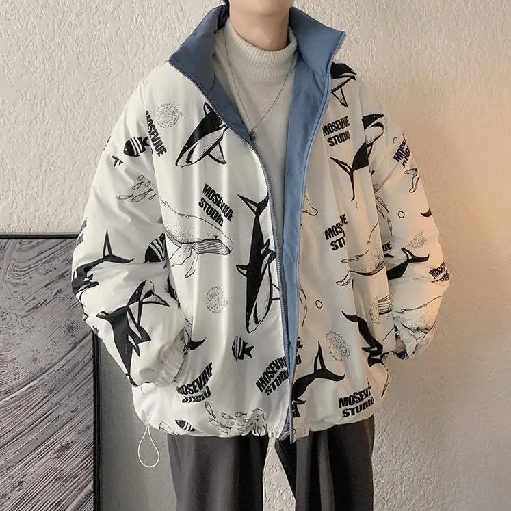 

2021 Both Sides Wear Cotton Jacket Boys Ins Hong Kong Style Loose Thick Coat Winter Bread Clothes Korean Version of The Trend