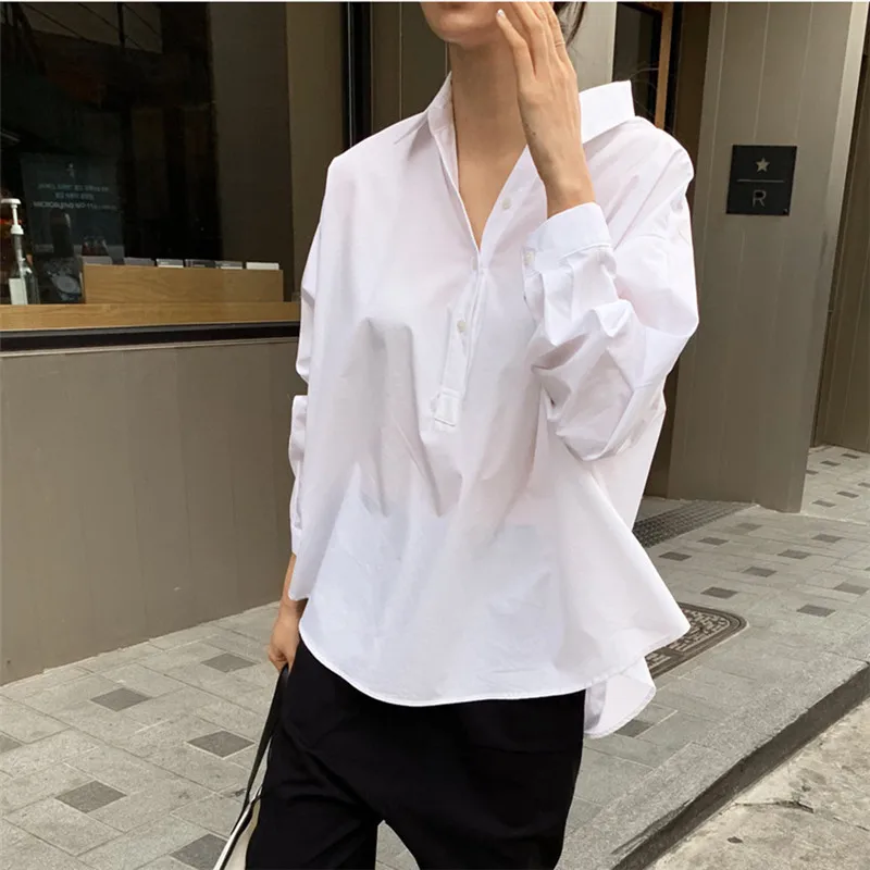 

SuperAen Spring Summer New Solid Full White Women Shirts Loose Plus Size BF Top