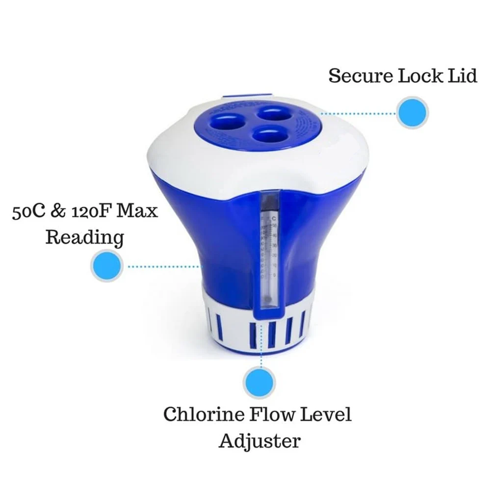 

Swimming Pool SPA Bathtub Floating Chlorine Tablet Dispenser with Thermometer