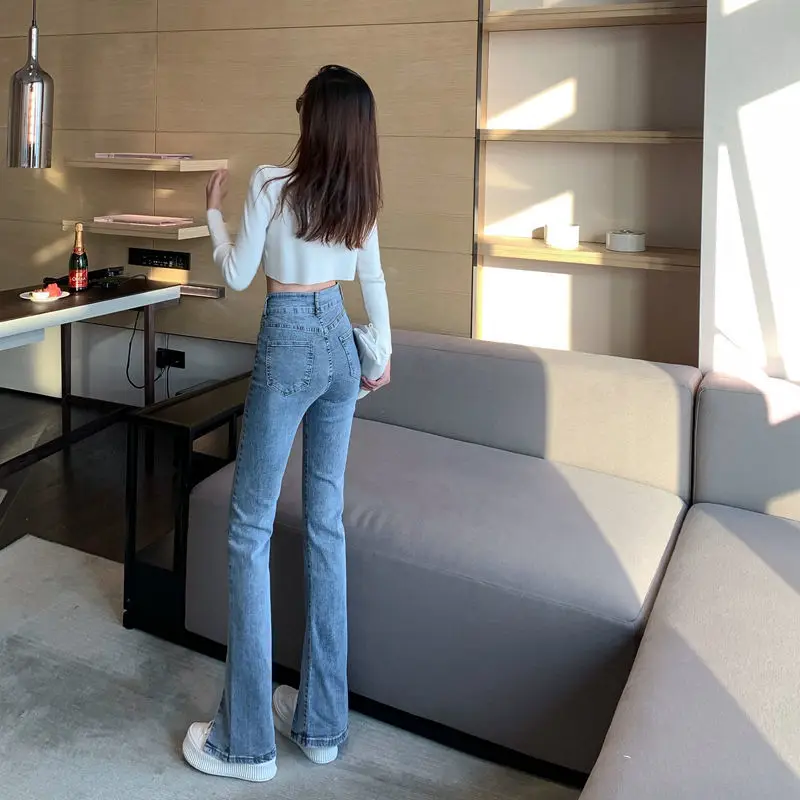 

Jeans Women Designer All-match Flare Denim Trousers Womens Front-slit Ulzzang Ins Trendy Streetwear Female Chic Leisure Elegant