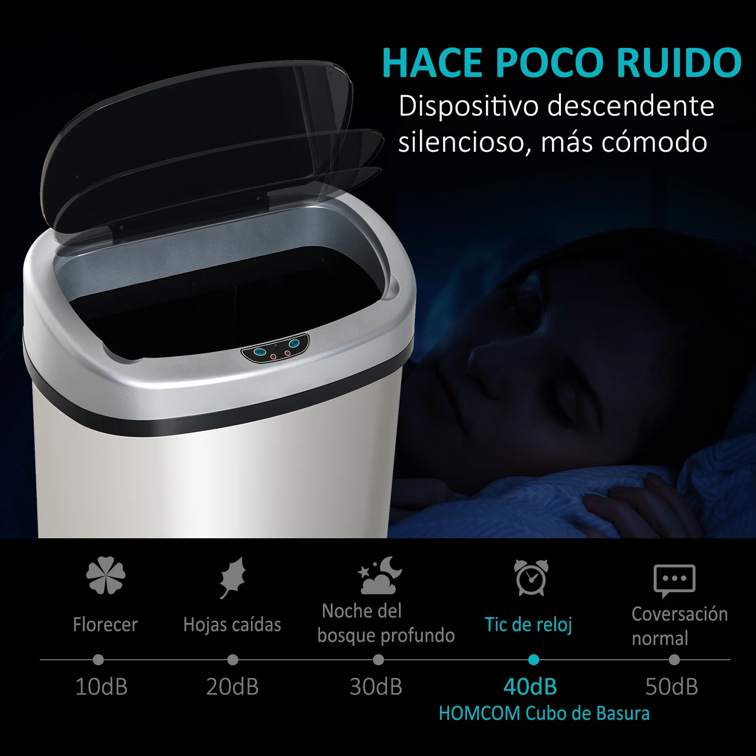 HOMCOM Cubo de Basura Apertura Automatica sensor Papelera Reciclaje para Cocina Dormitorio 48L Acero Inox | Дом и сад