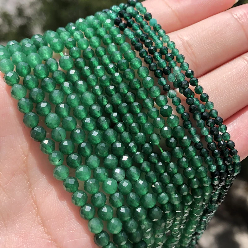 

Бусины Из Натурального темно-зеленого нефрита, граненые маленькие камни, распорка, искусственное ожерелье, подвески 2/3/4 мм