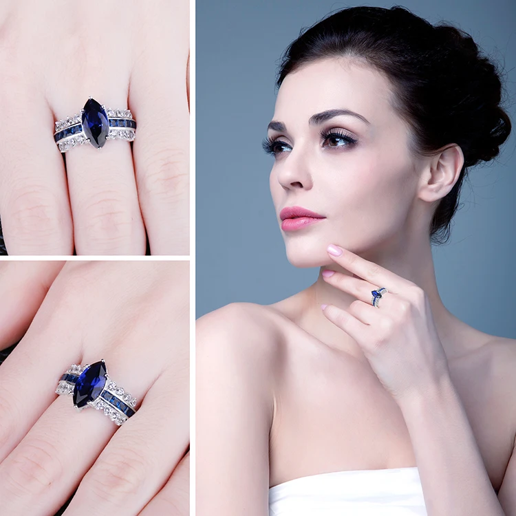 Jewelrypalace Luxry 3.4ct маркиза создания Сапфир площади создано голубой шпинели заявление кольцо стерлингового серебра 925 Горячая распродажа