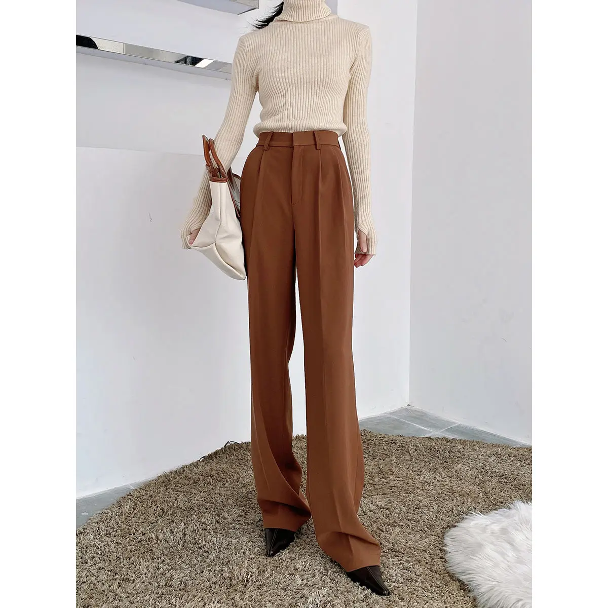 

Loose High Waist Suit Pants Women's Straight Wide Leg Pants 2021 Spring Summer Casual Streetwear Long Trousers OL Suit Pants
