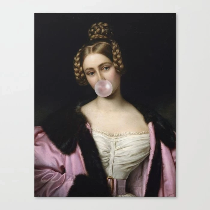 

Canvas Retro Style Pictures Painting Elegant Female Home Decoration Prints Bubble Gum Poster Modular For Living Room Wall Art