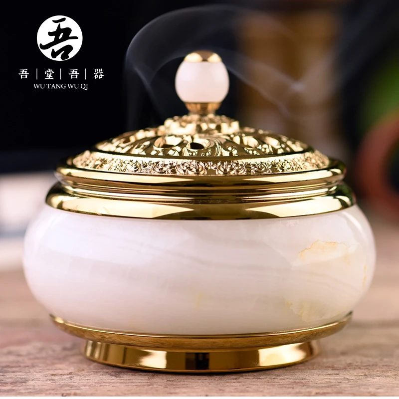 

★my is pure copper censer large copper combined with inset jades jade aroma stove sandalwood aloes dish incense burner