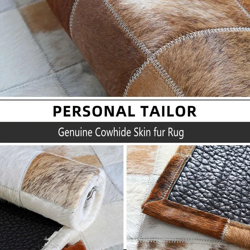 

AMERICAN STYLE LUXURY GENUINE NATURAL COWHIDE PATCHWORK RUNNER RUG REAL LEATHER BEDSIDE CARPET NEW YEAR DECORATIVE FLOOR MAT