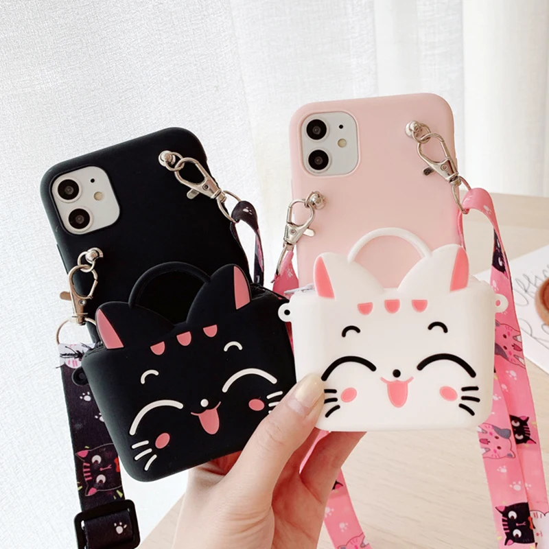 3d cartoon coin bags soft silicon phone case for xiaomi redmi note 10 pro 9 9a 9c 9t 8 8t 8a poco x3 nfc m3 cover with lanyard free global shipping