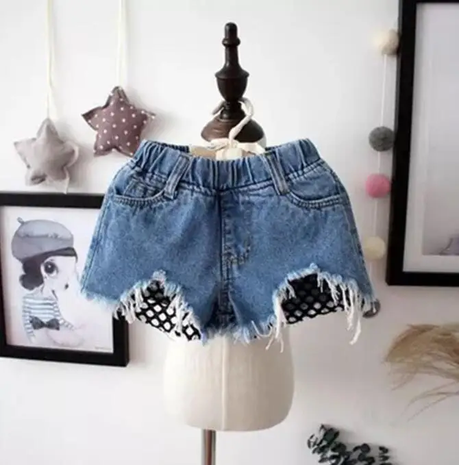 Лидер продаж 2020 летние штаны для девочек сетчатые джинсовые шорты с дырками и