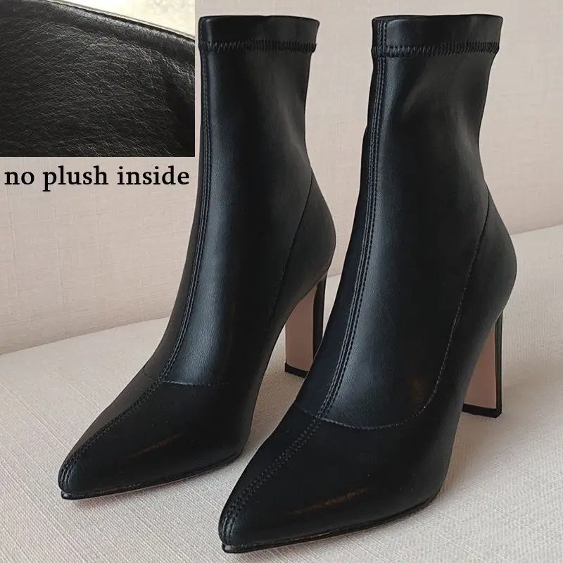 no plush inside ALLBITEFO fashion sexy high heels night club party women boots 6 color ankle boots for women autumn girls boots ladies shoes - Цвет: no plush inside