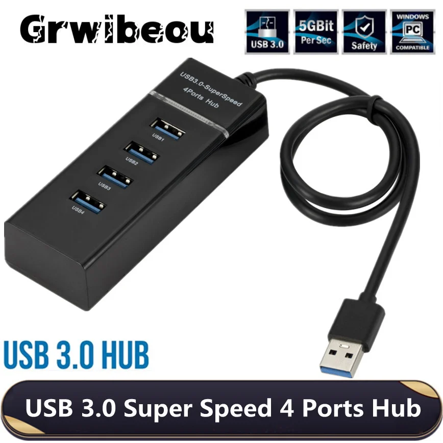 USB-разветвитель Grwibeou для ПК и ноутбуков, 4 порта - изображение