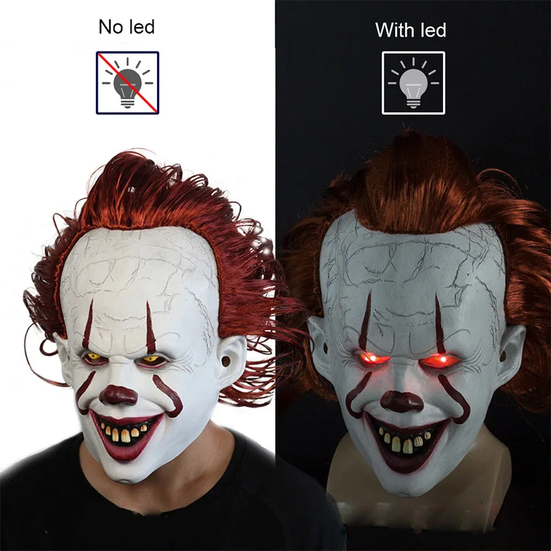 Светодиодный маска Stephen King's It, маска для Хэллоуина, маска для Хэллоуина, маска для костюмированной вечеринки, два клоуна, латексные маски, шлем, Вечерние Маски