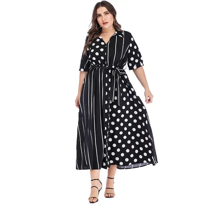 Летнее платье нового размера плюс макси в полоску для женщин повседневное