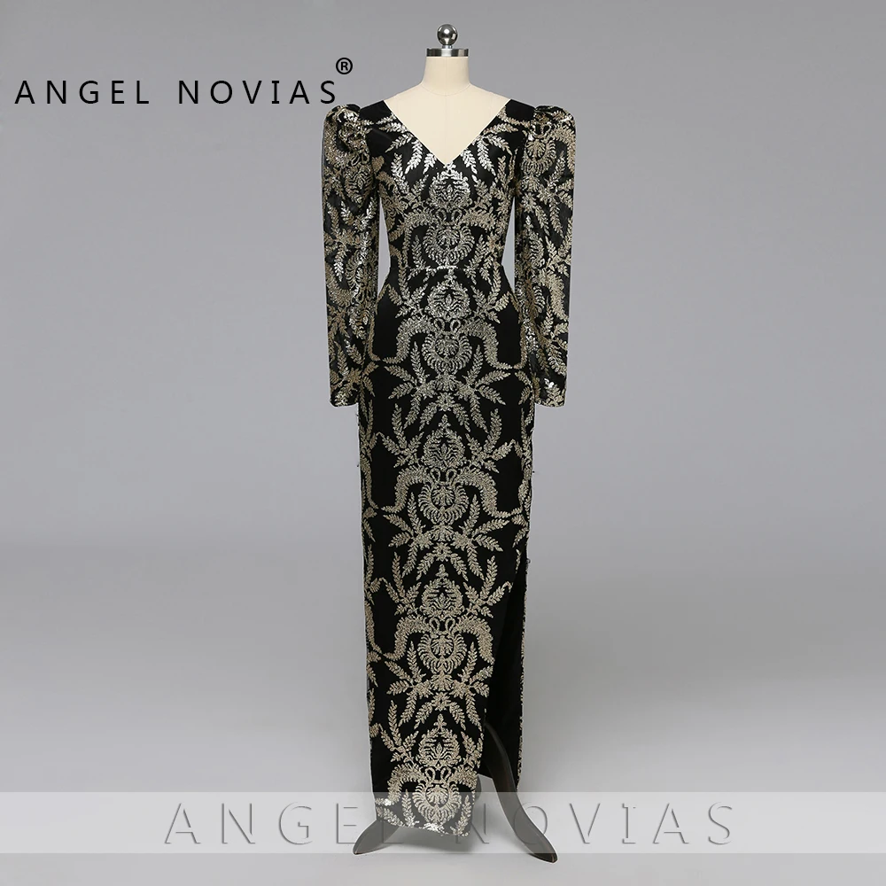 Длинные вечерние платья без рукавов Angel Novias роскошное золотистое блестящее
