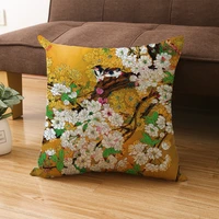 retro cushion cover flowers bird print fauxlinen throw pillow case sofa chinese classical style lumbar pillowcase home decor