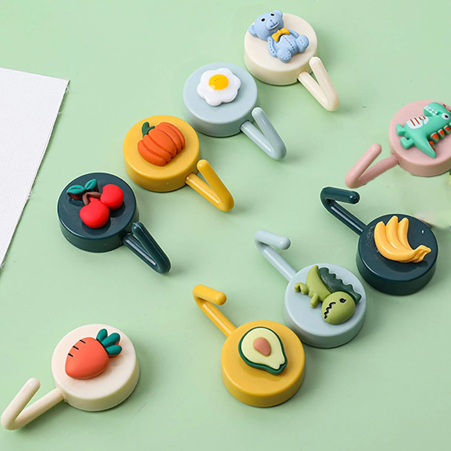 

9 шт. крючки, Мультяшные клеящиеся настенные крючки для сумок, ключей, халата, пальто, животных, настенные вешалки, домашний декор для ванной, ...