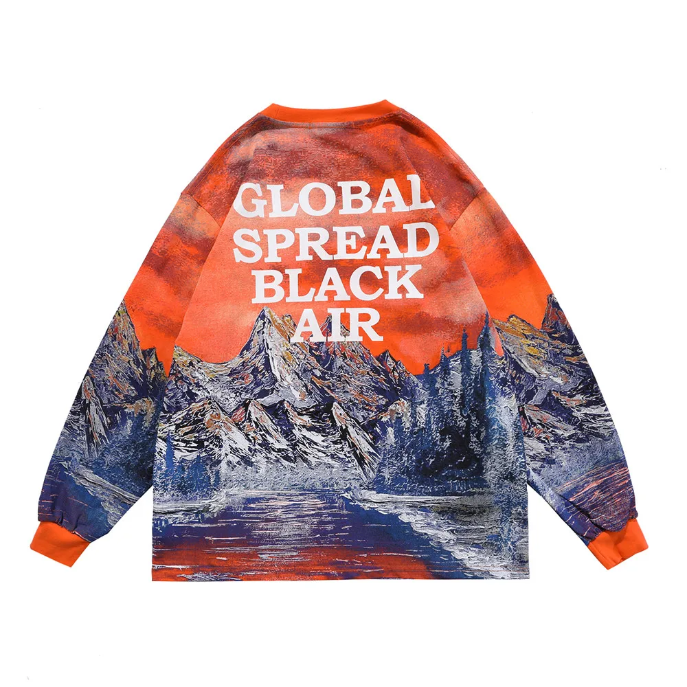 

UNCLEDONJM Oversized Tees Shirts Streetwear Hip Hop 3D Mountain Painting Long Sleeve Tshirts Harajuku Fashion Tops ME-2108