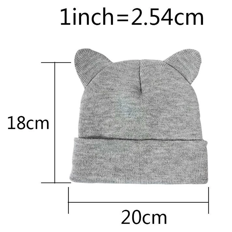 

Lovely Warm Winter Casual Skullies Beanies Hat Hot Fashion Design Wool Cap Hat Gray White Cute Cat Ears Knitted Hat