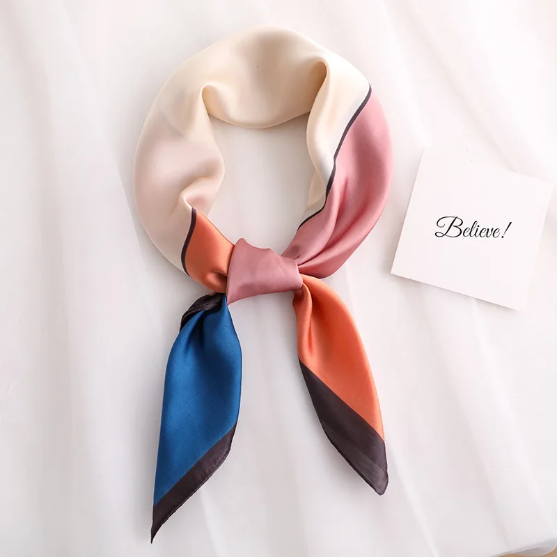 Модный Шелковый квадратный клетчатый шарф Женский атласный шейный бандаж для