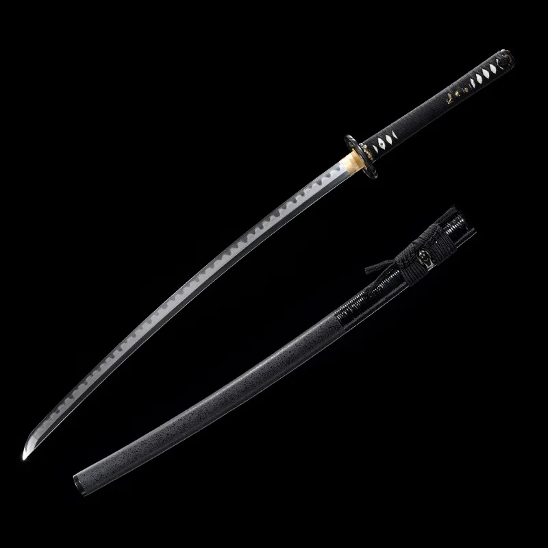Honsanmai-espadas japonesas aut&eacute;nticas hechas a mano, Katanas reales Tang de acero plegado, pulidas a mano con bast&oacute;n envuelto en madera de Hamon Saya-2