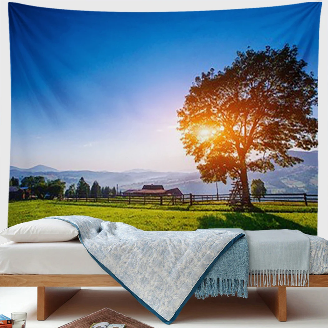 

Natural Landscape Tapestry Sunshine Spring Farmland Grass Pine Trees Modern Art Wall Hanging Boho Home Decor Picnic Mat Carpet