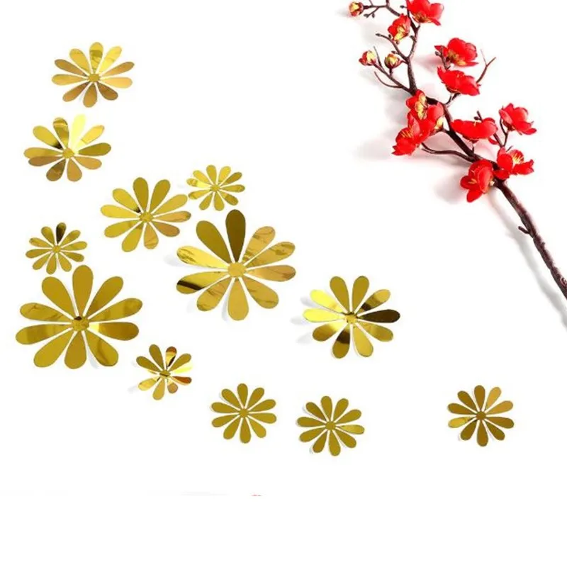 Mirror Flower Golden NieNie, 12 шт./лот, 3D полые наклейки на стену с бабочками для детских комнат, домашний декор, сделай сам, бабочки, наклейки на холодильник, наклейки для украшения комнаты - Цвет: Mirror Flower Golden