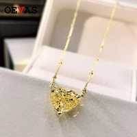 oevas 100 925 sterling silver heart shape pink yellow 5a zircon pendant necklace for women wedding party fine jewelry gifts