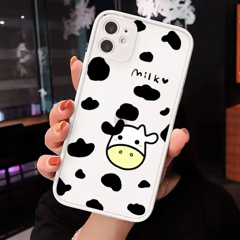

Cow Milk Black White Phone Case Matte For iPhone 12 Mini 11 Pro XR XS Max 7 8 Plus X Hard PC Back Cover