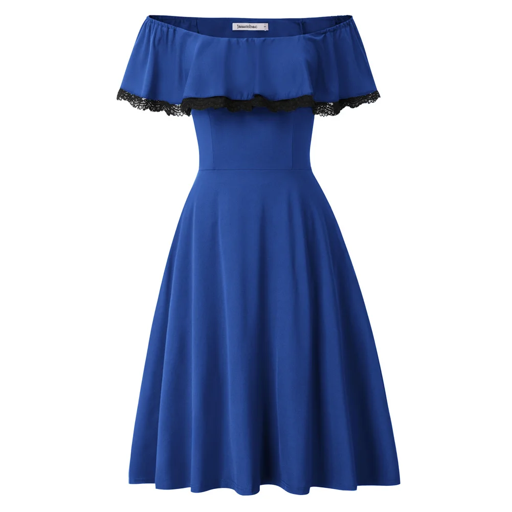 

Women Ruffle Decorated Dress Cocktail Strapless Flared A-Line Sexy With Lace Trimmed Ruffle Decorated Open Side-seam Pockets