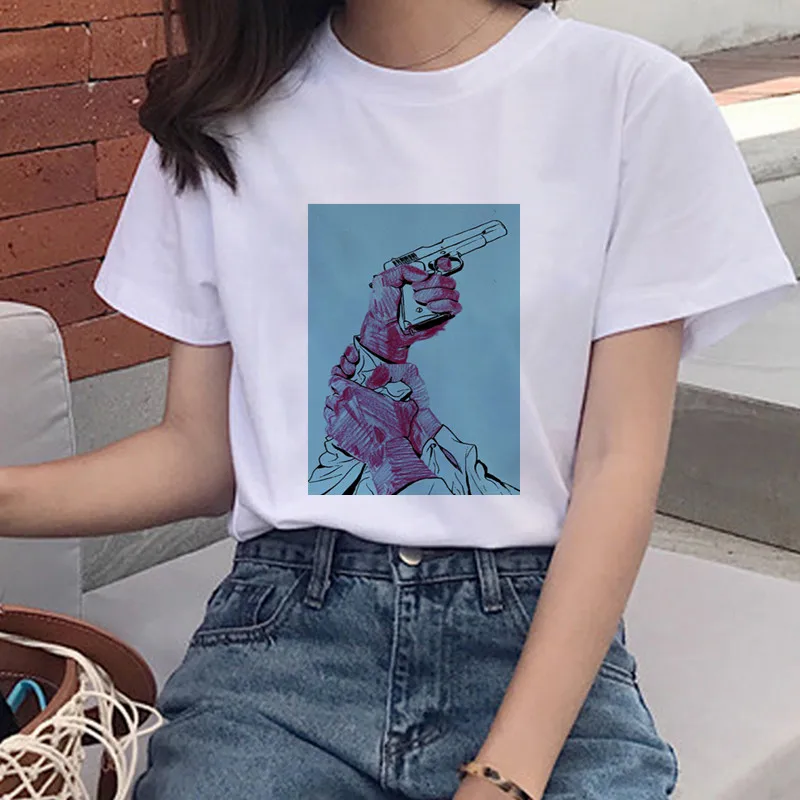 

2020 summer female T-shirt gesture printing new T-shirt spoof casual T-shirt O-neck short-sleeved T-shirt Harajuku white T-shirt