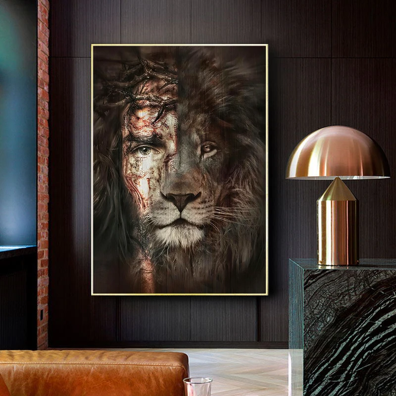 

Abstract Human Face Lion Animals Canvas Painting Wall Art Modern Posters and Prints Pictures in Livingroom Home Decoration