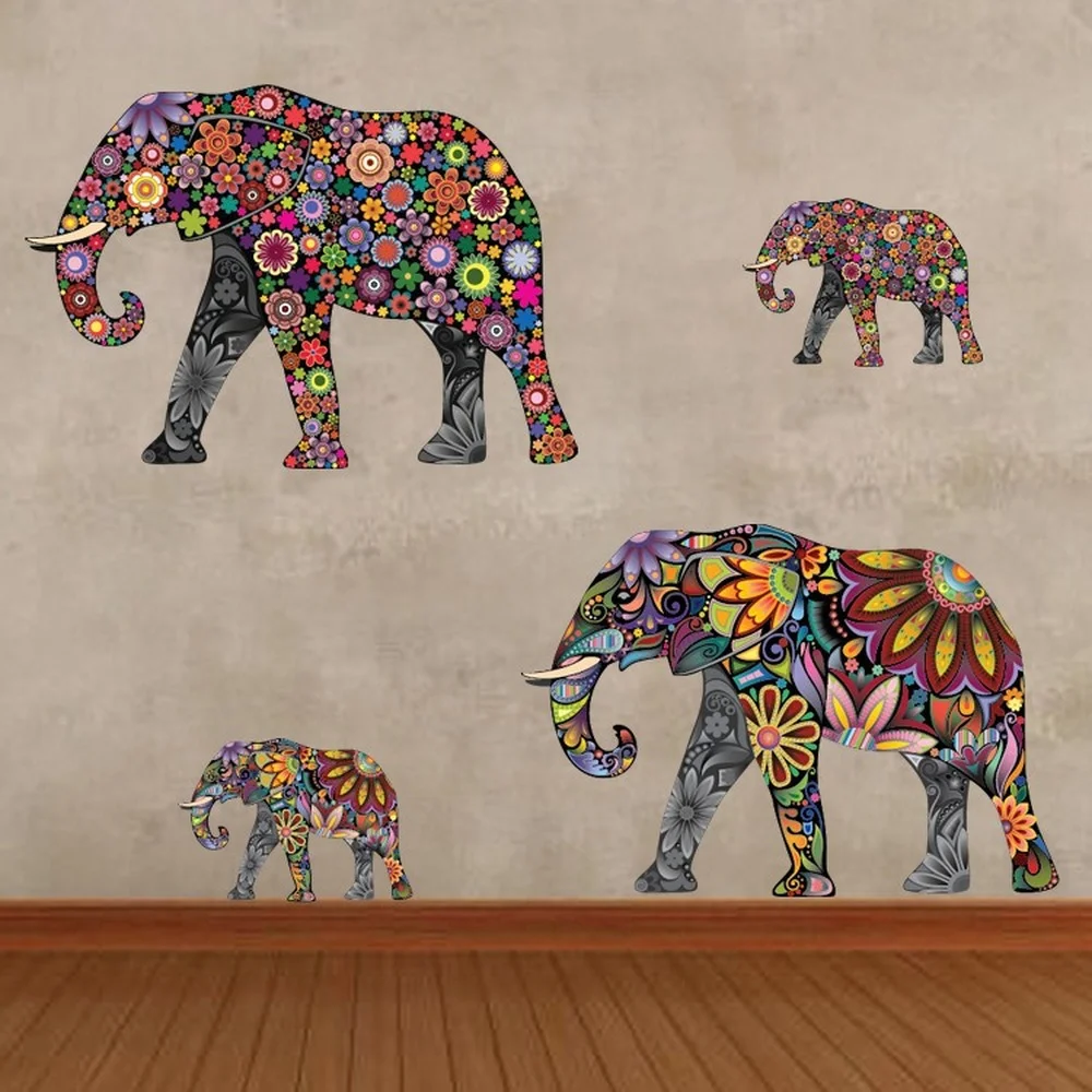 

Flower Texture Pattern Elephant Art Decals 35*60 Cm New DIY Wall Sticker PVC Cartoon Mural Living Room Home Decor