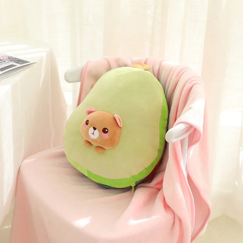 Avocado with blanket Высокое качество 3 в 1 авокадо плюшевая игрушка фаршированный бурый мишка, игрушка в авокадо подушка с коралловым флисом одеяло сбоку школьная Подушка для сна - Цвет: Avocado with blanket