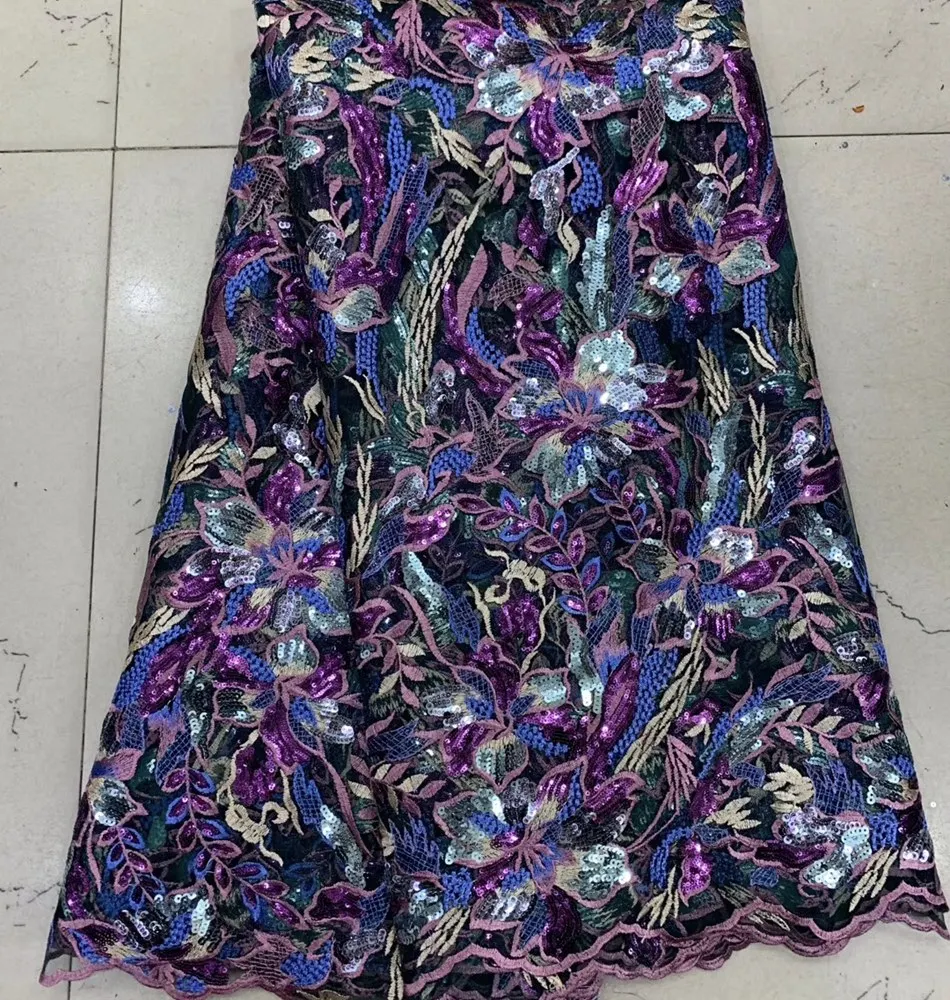 

African Lace Fabric 2020 Hot selling French Lace Fabric High Quality Nigerian Tulle Sequins Lace Fabric For Wedding dress TS9028