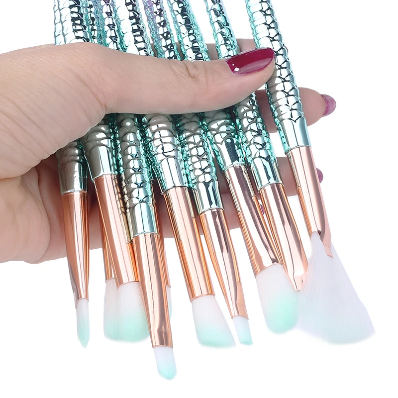 

10pcs/lot Makeup Brushes Tool Cosmetics Kit High Quality Set Of Brush Mermaid Highlighter Foundation Face Eyeshadow Lip Artist