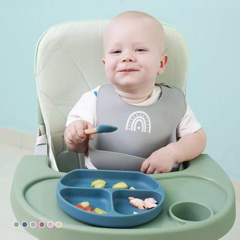 

1pc Silicone Bibs For Kids Newborn Baby Feeding Waterproff Tableware Baby Bibs For Toddler Breakfast Feedings