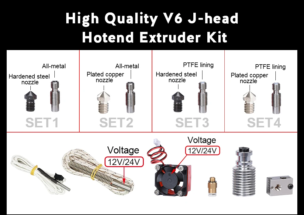 V6 j-головка Hotend экструдер для E3D V6 Боуден экструдер покрытый медным блоком закаленная стальная насадка+ вентилятор охлаждения PTFE части 3d принтера